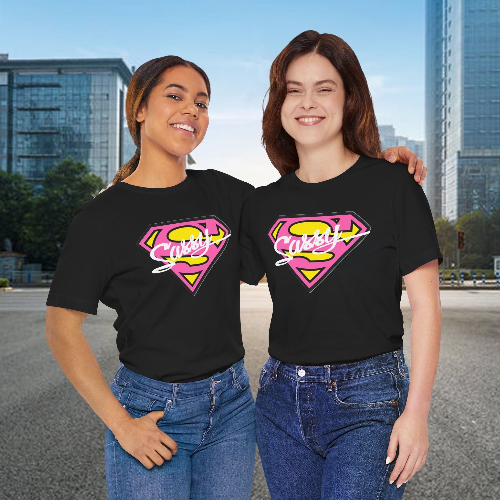 Super Sassy Tee — Pink & Yellow S Badge Graphic T-Shirt - 314 Originals