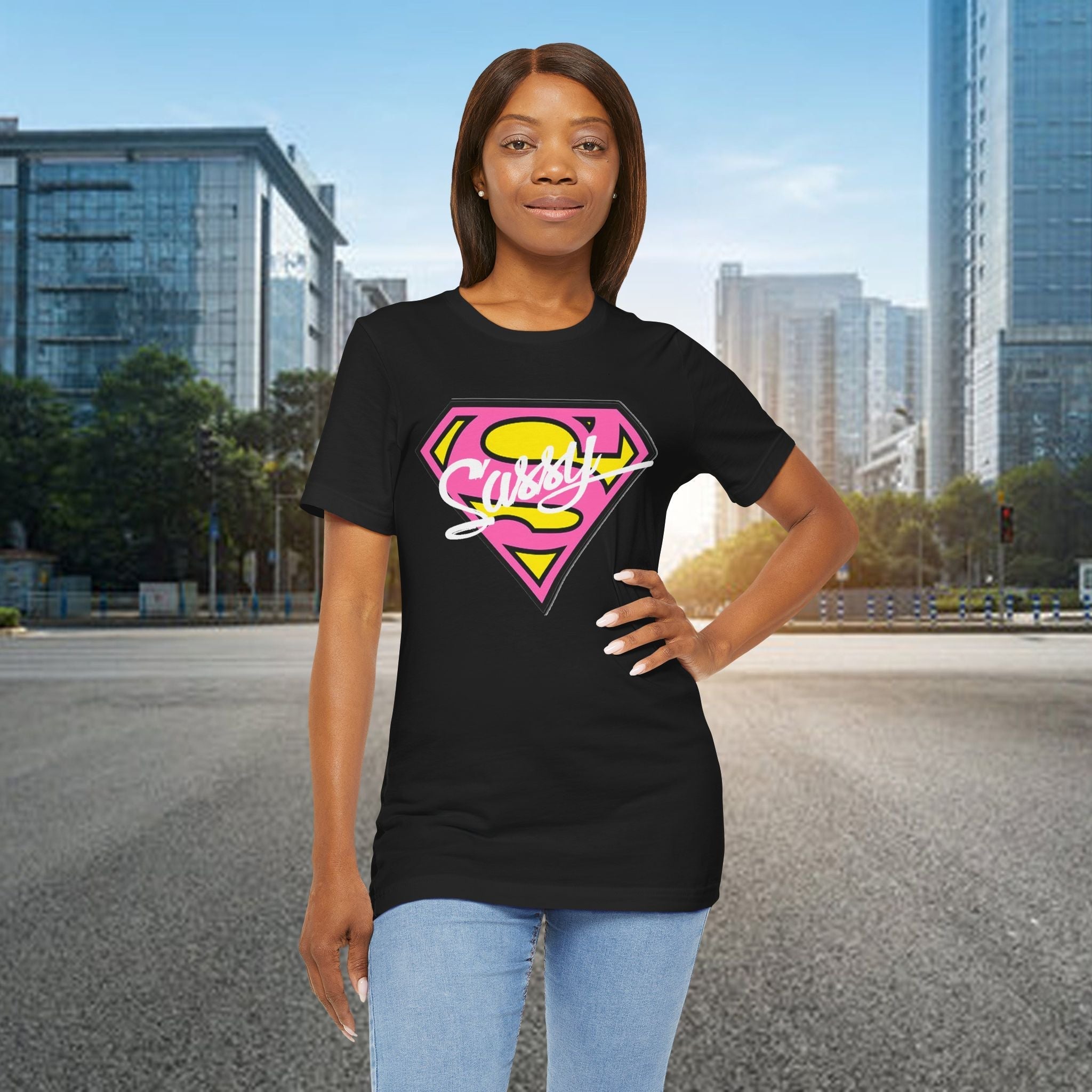 Super Sassy Tee — Pink & Yellow S Badge Graphic T-Shirt - 314 Originals