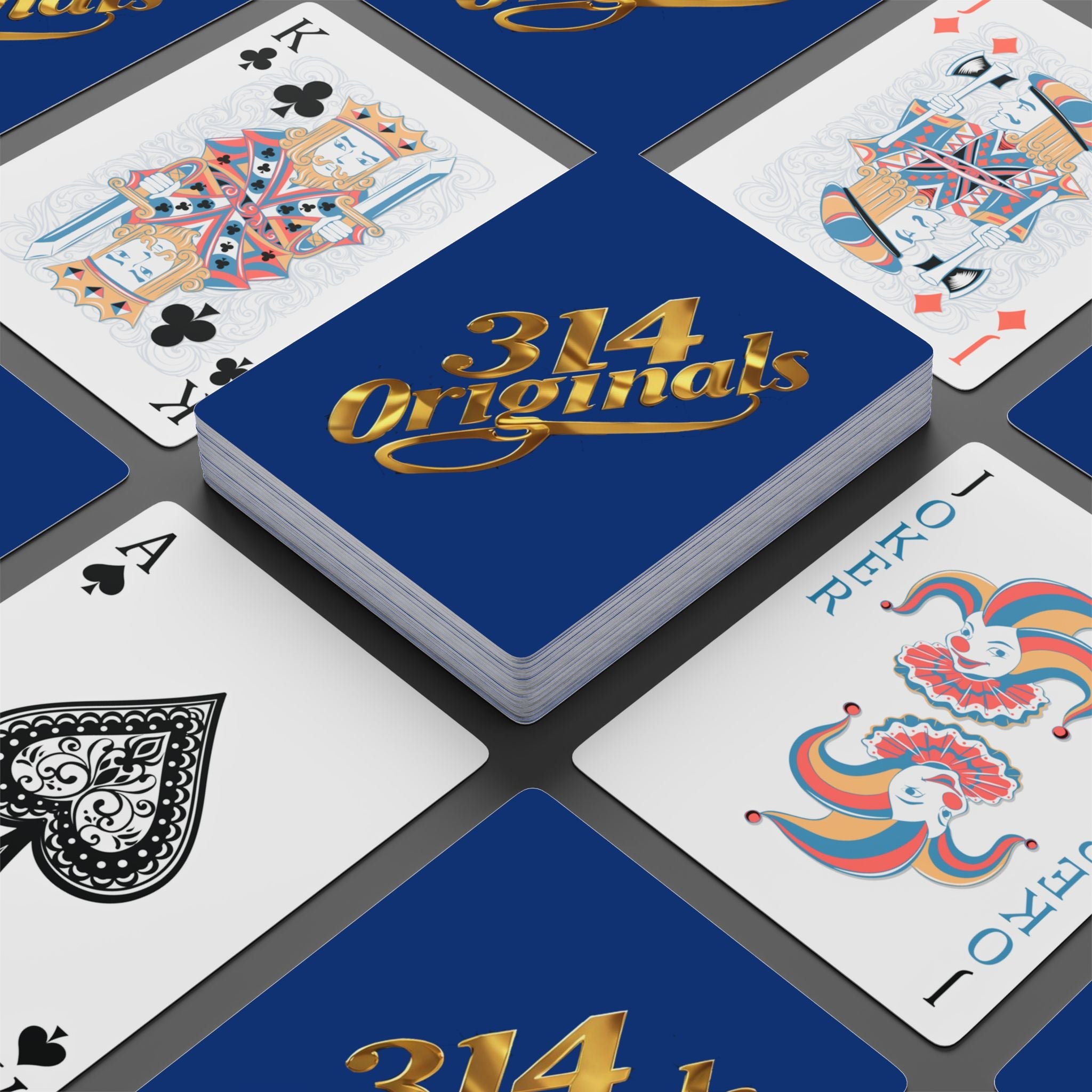 Vintage Style Poker Playing Cards – 314 Originals Blue & Gold Back, Decorative Ace of Spades Deck - 314 Originals