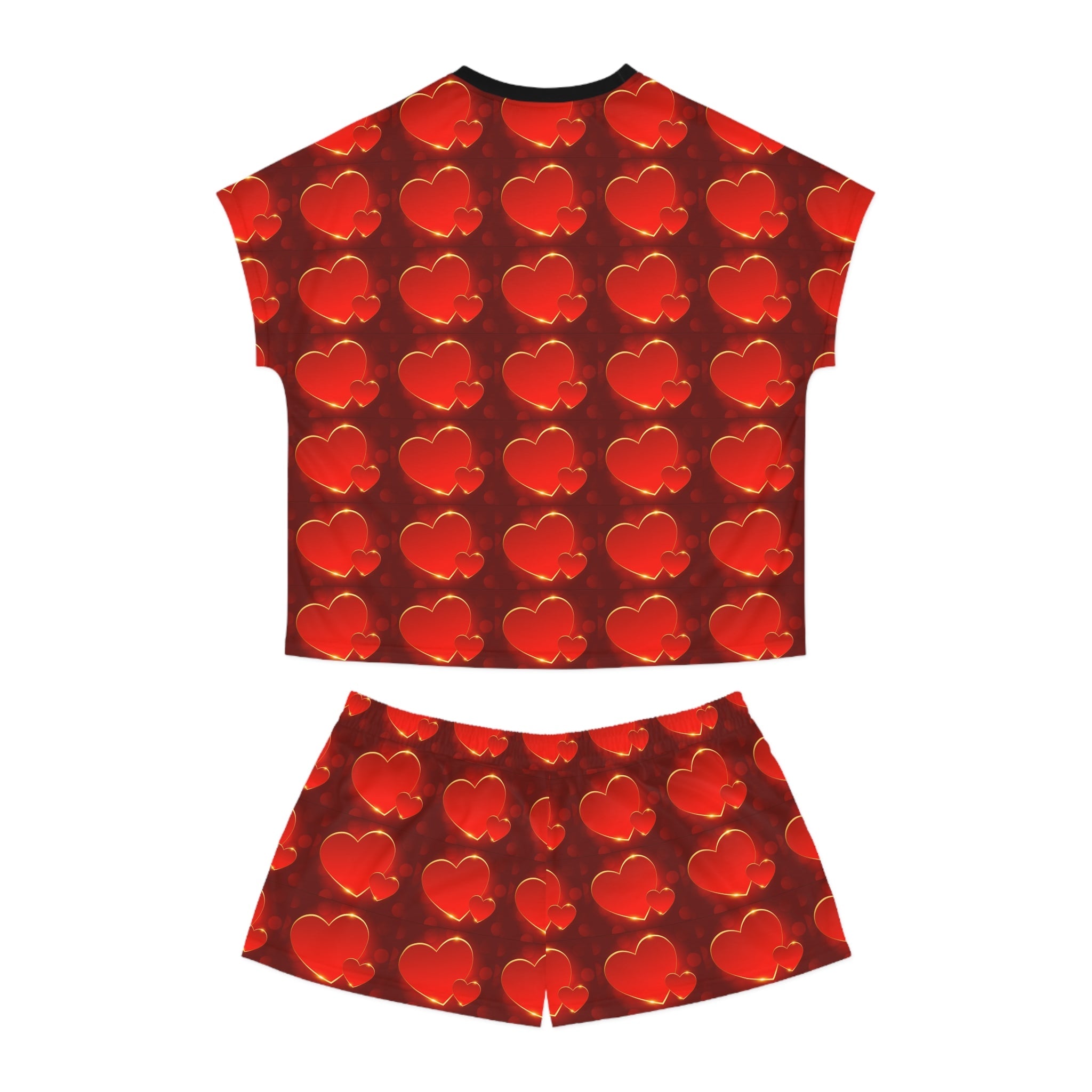 Women's Red Heart Pattern Short Pajama Set – Valentine's Sleepwear - 314 Originals