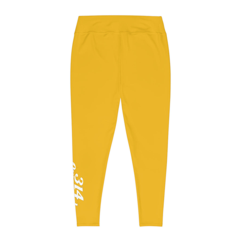 Yellow Plus Size Leggings — Subtle Side Script Graphic, Comfortable Everyday Activewear - 314 Originals