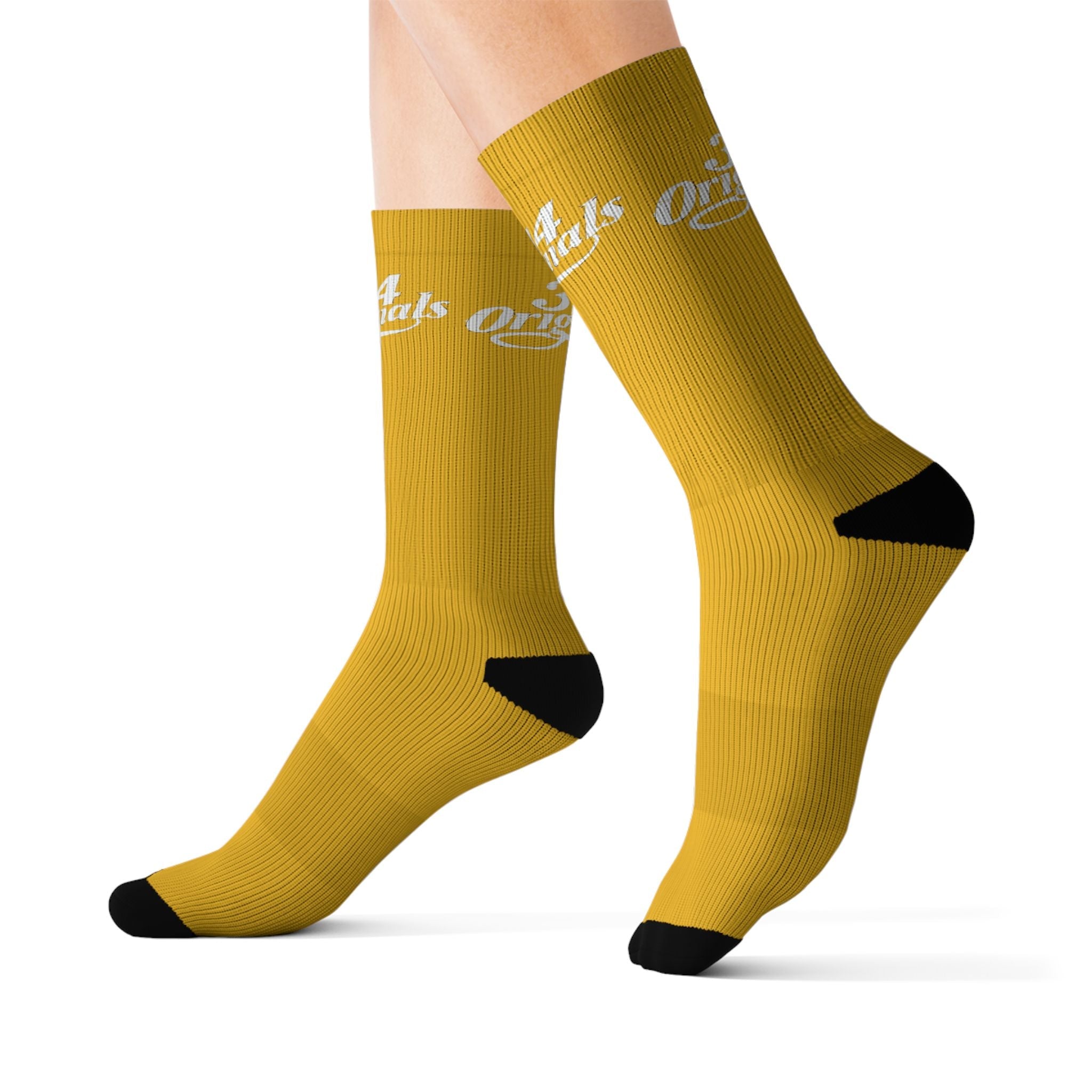 Yellow Sublimation Socks with '314 Originals' Script — Athletic Crew Socks - 314 Originals