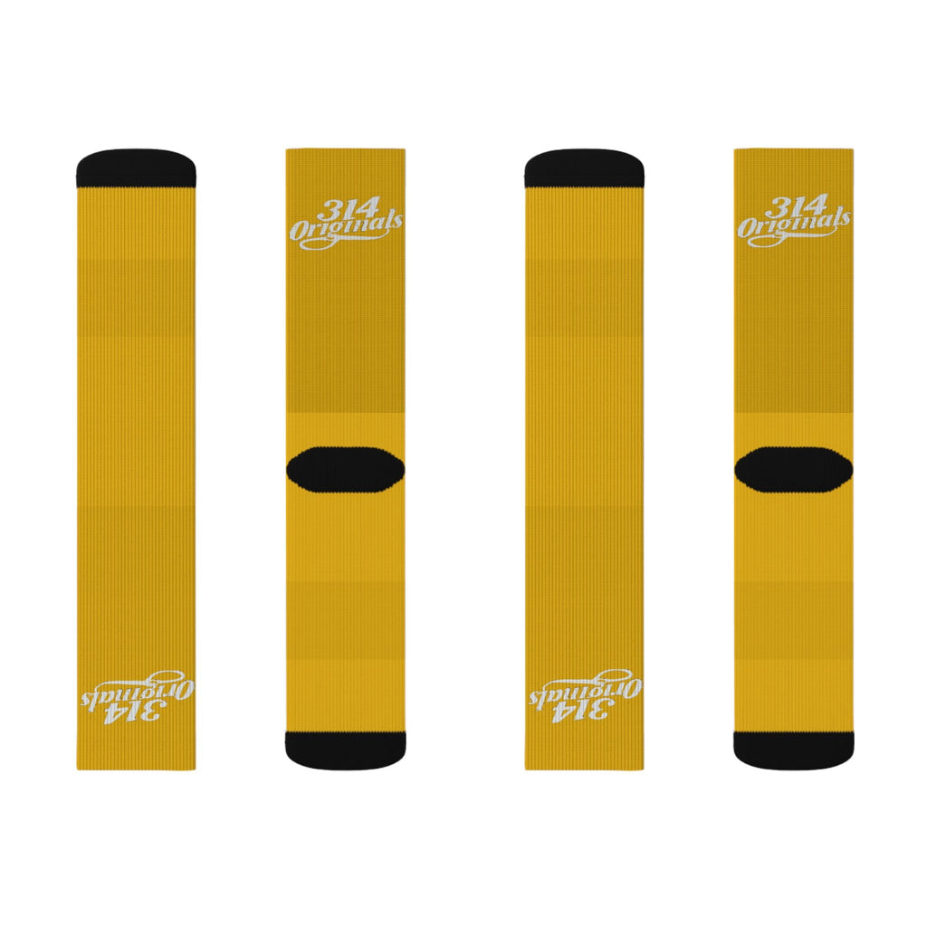 Yellow Sublimation Socks with '314 Originals' Script — Athletic Crew Socks - 314 Originals