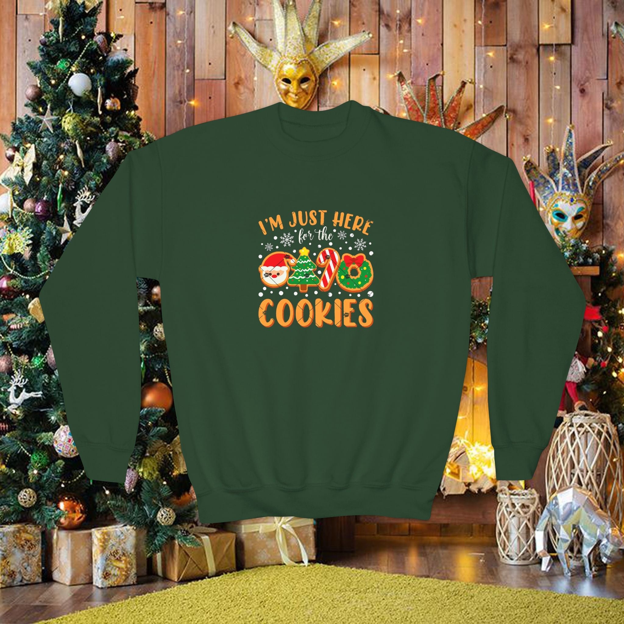 Youth Holiday Sweatshirt "I'm Just Here for the Cookies" – Kids Christmas Cookie Crewneck - 314 Originals