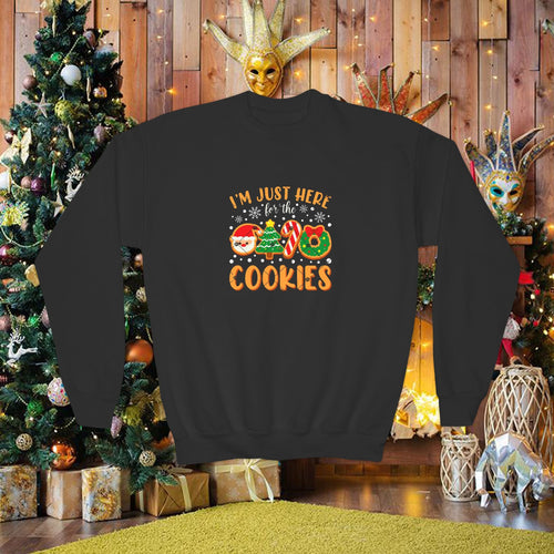 Youth Holiday Sweatshirt "I'm Just Here for the Cookies" – Kids Christmas Cookie Crewneck - 314 Originals