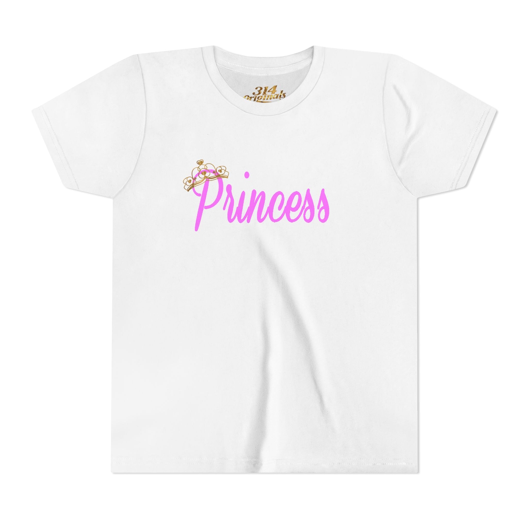 Youth Princess Tee — Pink Script 'Princess' Kids Shirt with Tiara - 314 Originals