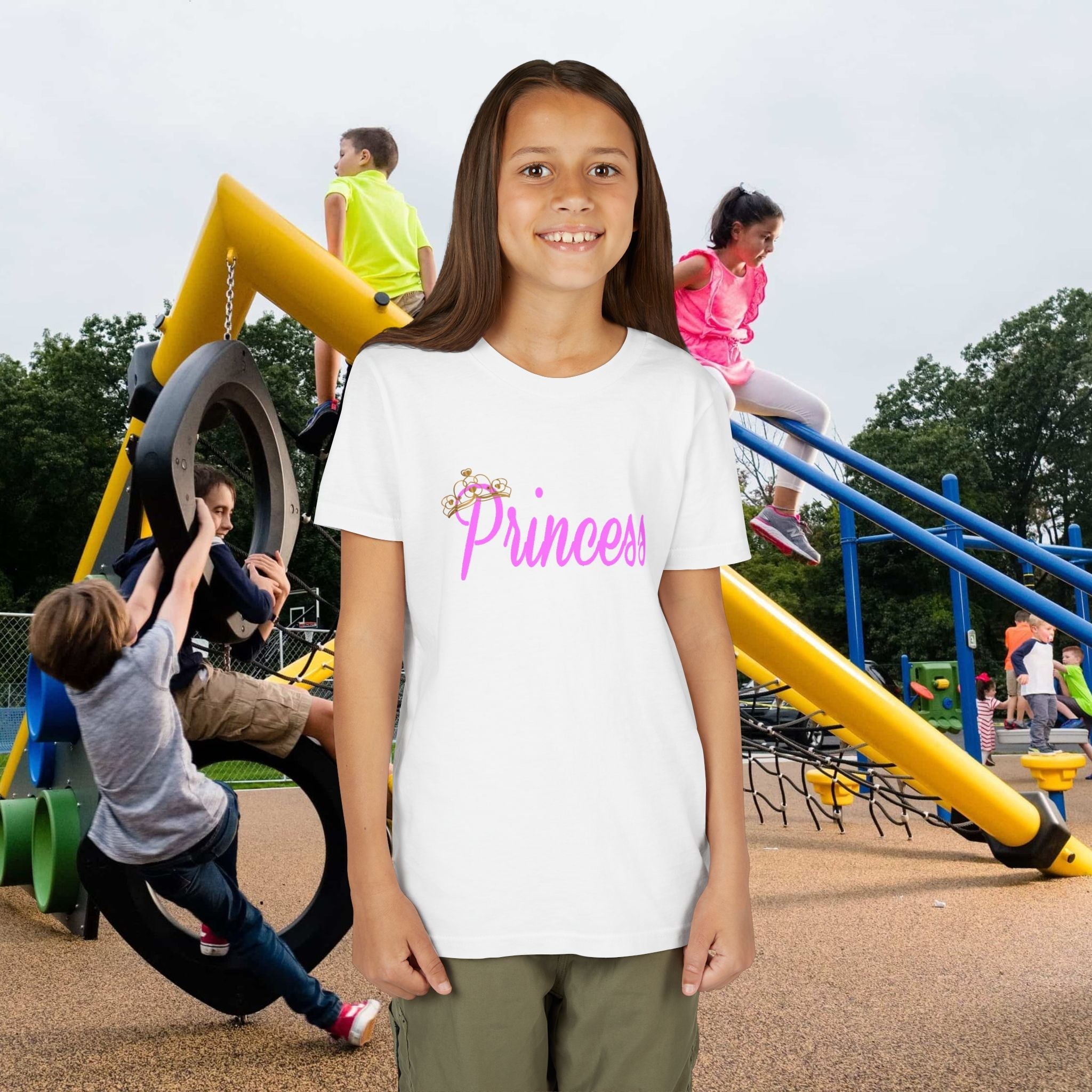 Youth Princess Tee — Pink Script 'Princess' Kids Shirt with Tiara - 314 Originals